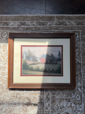 Vintage Framed Farmhouse Landscape Print
