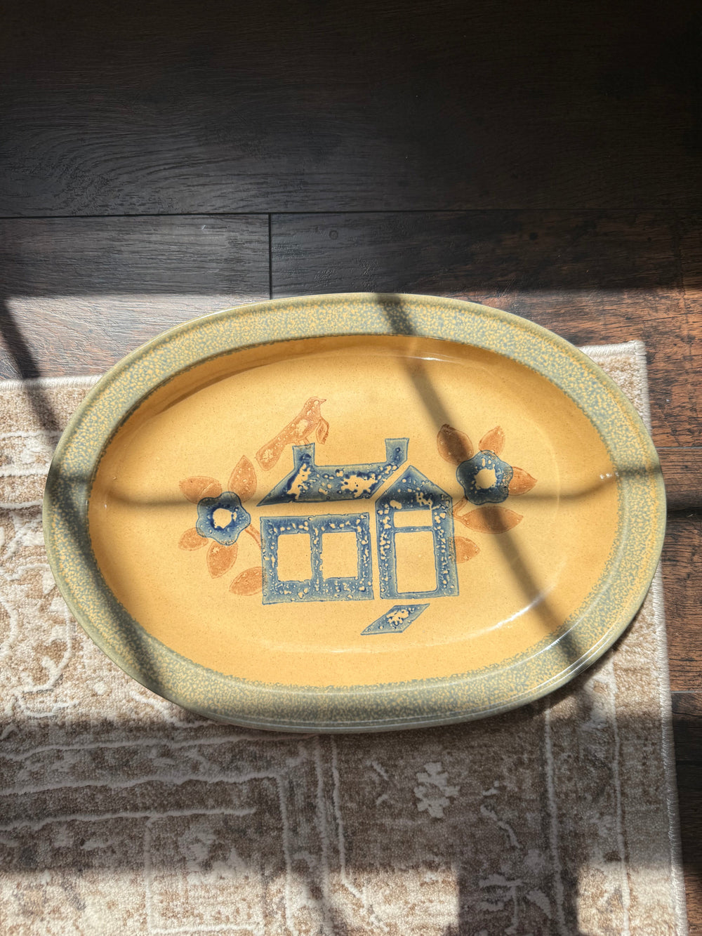 Vintage Hand-Painted Ceramic Oval Serving Platter