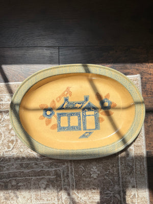 Vintage Hand-Painted Ceramic Oval Serving Platter