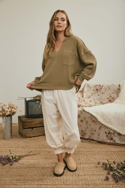 Olive Raw Edge Long Sleeve