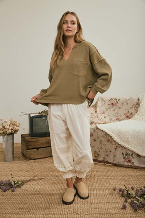 Olive Raw Edge Long Sleeve