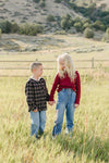 Burgundy Ribbed Ruffle Long Sleeve Top