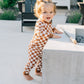 Rust Checkered Ribbed Bamboo Cozy Set