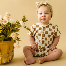 Load image into Gallery viewer, Organic Cotton Muslin Short Romper - Chequer
