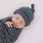 Navy Stripes Ribbed Bamboo Newborn Knot Hat