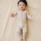 Bamboo Zip Romper | Beige Gingham