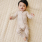 Bamboo Zip Romper | Beige Gingham