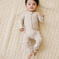 Bamboo Zip Romper | Beige Gingham