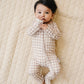 Bamboo Zip Romper | Beige Gingham