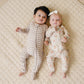Bamboo Zip Romper | Beige Gingham