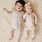 Bamboo Zip Romper | Beige Gingham