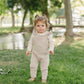 Taupe Ruffle Knit Overalls