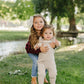 Taupe Ruffle Knit Overalls