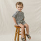 Navy Stripe Button Short Set
