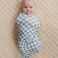 Blue Checkered Ribbed Bamboo Stretch Swaddle