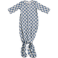 Blue Checkered Ribbed Bamboo Knot Gown