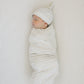 Taupe Stripe Ribbed Bamboo Newborn Knot Hat