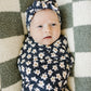 Navy Daisy Ribbed Bamboo Head Wrap