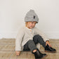Grey & White Stripe Chunky Knit Beanie