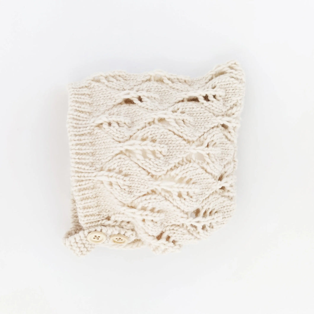Leaf Lace Hand Knit Bonnet Natural