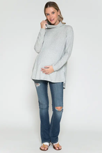 Load image into Gallery viewer, Gray Turtle Neck Ribbed Maternity Top
