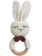 Load image into Gallery viewer, Crochet Bunny Rattle Tan Sleepy
