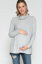 Load image into Gallery viewer, Gray Turtle Neck Ribbed Maternity Top

